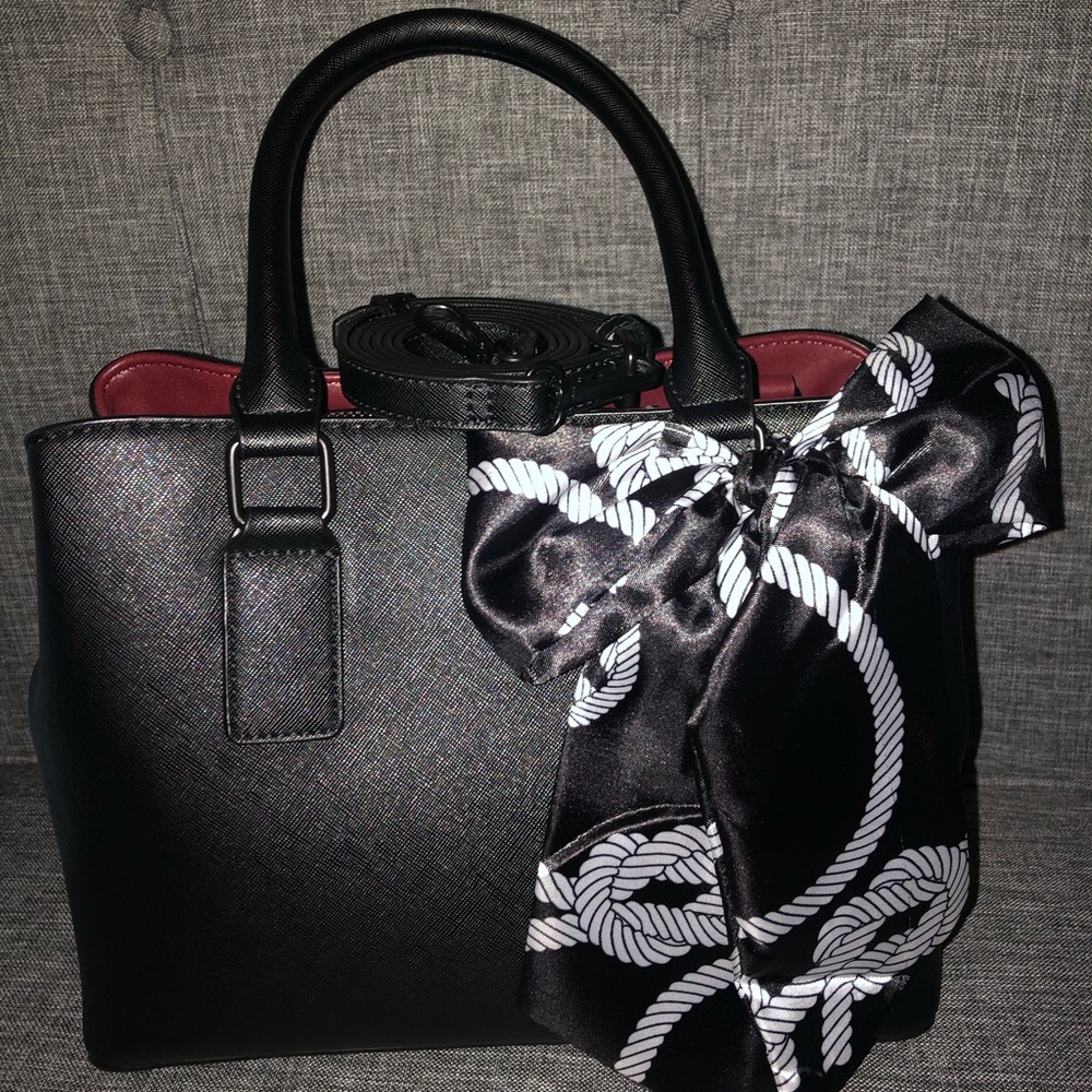 ALDO TOP HANDLE SATCHEL W/CUTE SCARF BLACK PURSE